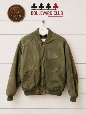 BOULEVARD CLUB VINTAGE SUEDE BOMBER – OLIVE GREEN – SIZE XL